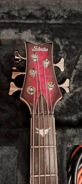 Schecter diamond series stiletto extreme 5, jack leads & gator hard case