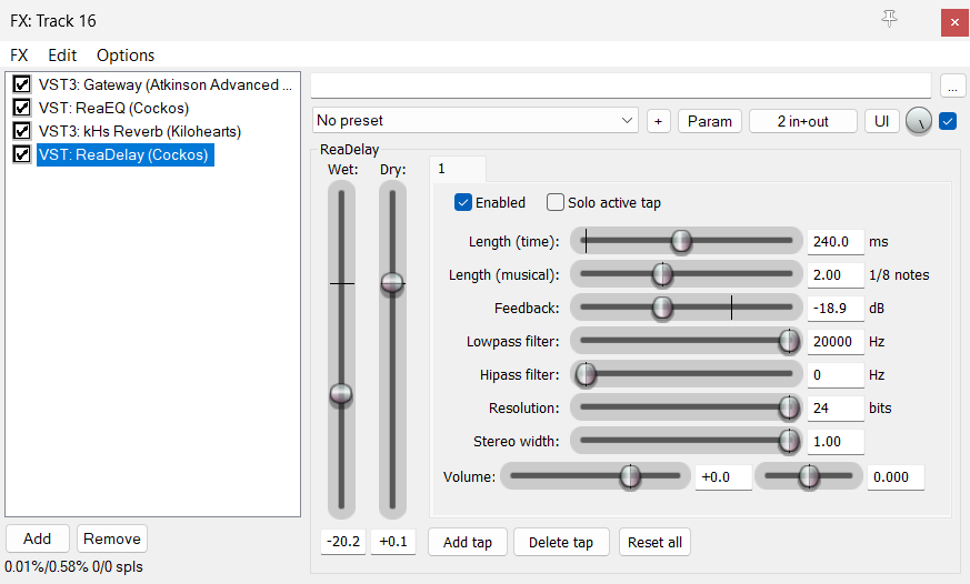 ReaDelay settings in Reaper