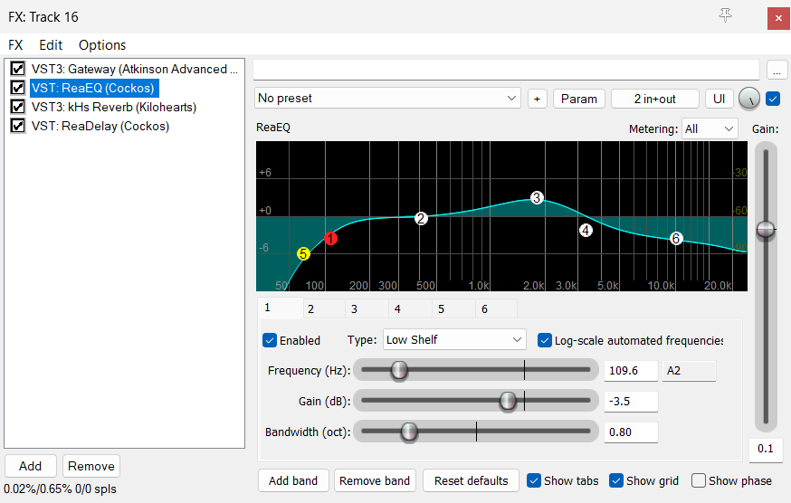 ReaEQ settings in Reaper
